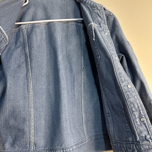 Chicos Jean Jacket Womens Size 1 Button Light Blue  Denim Jacket Size M - Picture 13 of 14